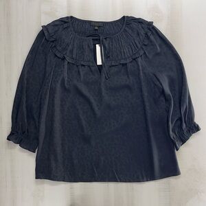 nwt ANTHROPOLOGIE x current air ruffle green silky peasant top blouse floral M